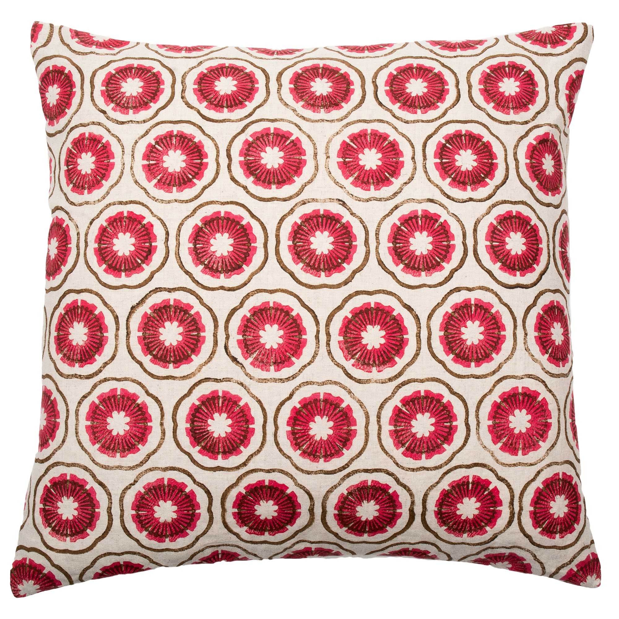 Pink & Brown Block Flowers cushion