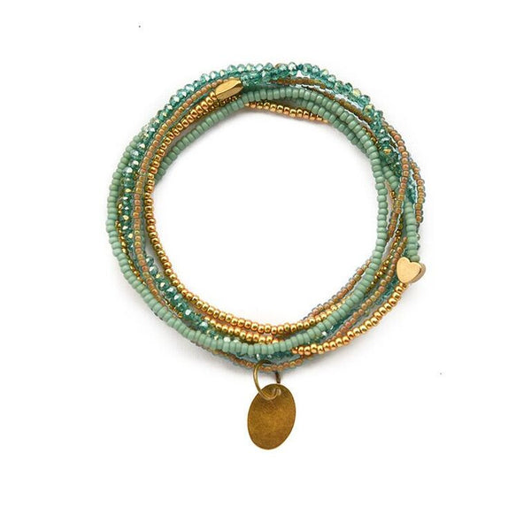 Aqua & gold heartstring necklace