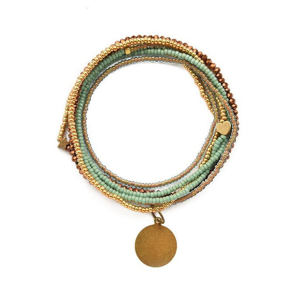 Aqua & brown heartstring necklace