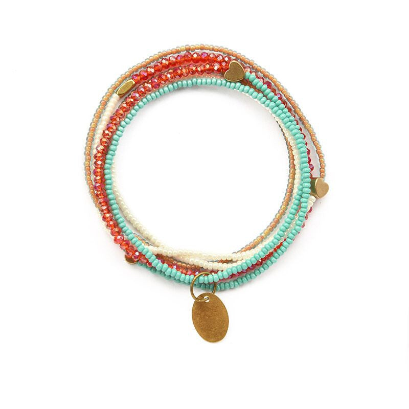Aqua & red heartstring necklace