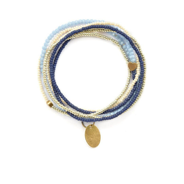Blue & cream heartstring necklace